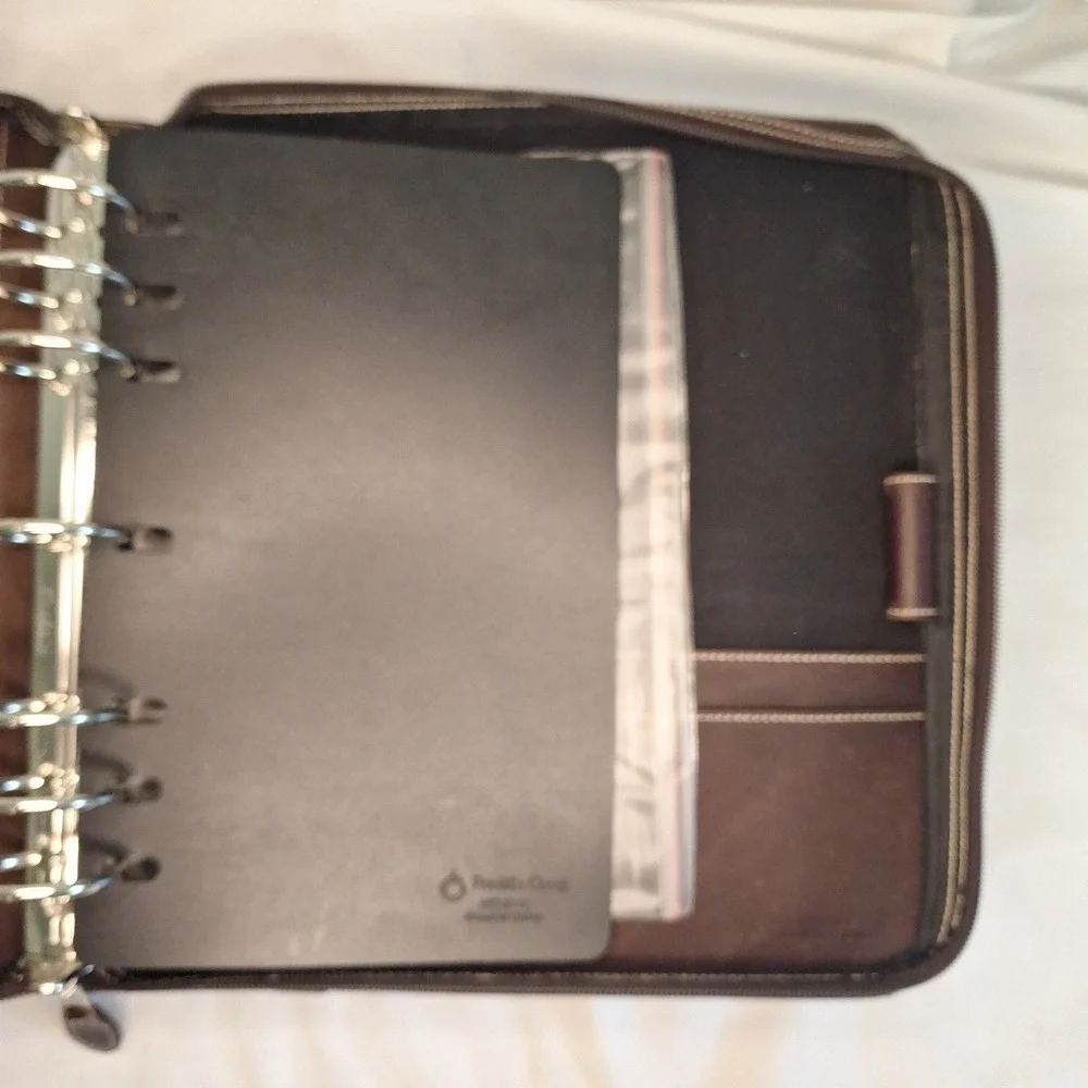 Franklin Covey 7 Ring Brown‎ Leather Carry Handle Full Zip Briefcase Binder 3744